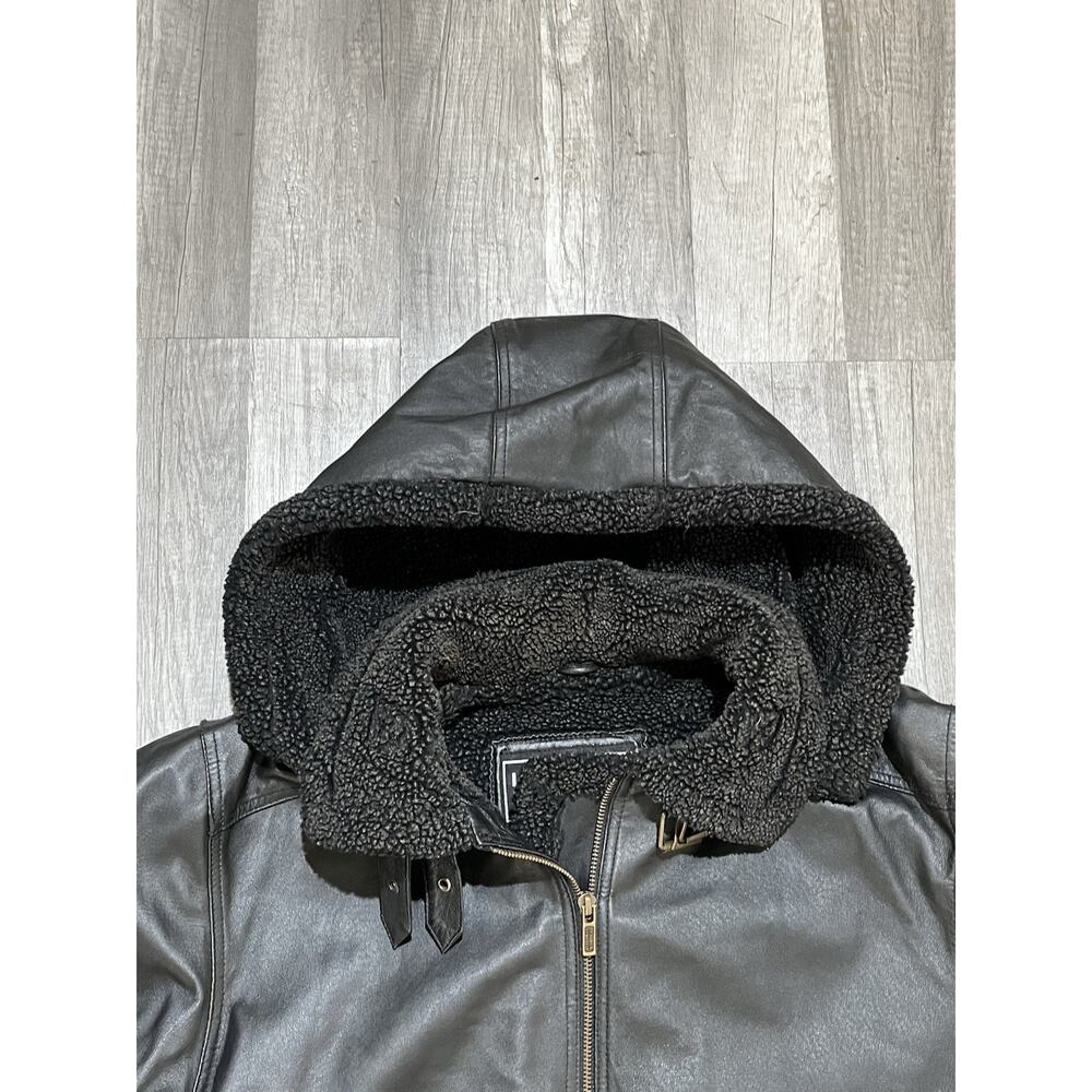 Women's Leather Limited BlackLeather Coat With Hood Faux Fur Size Extra Large - Picture 8 of 9